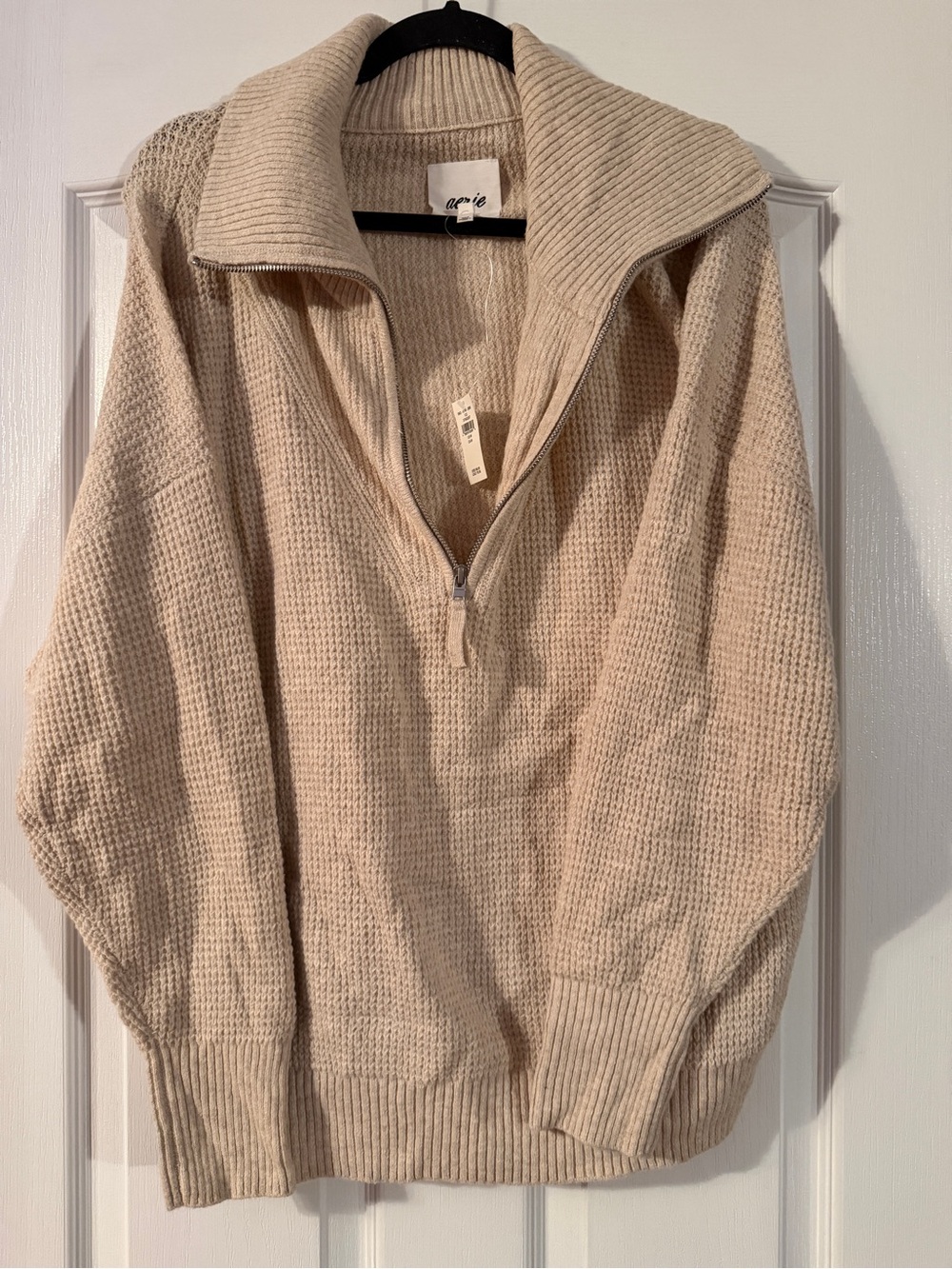 aerie Textured Cream Scoop-Neck Sweater